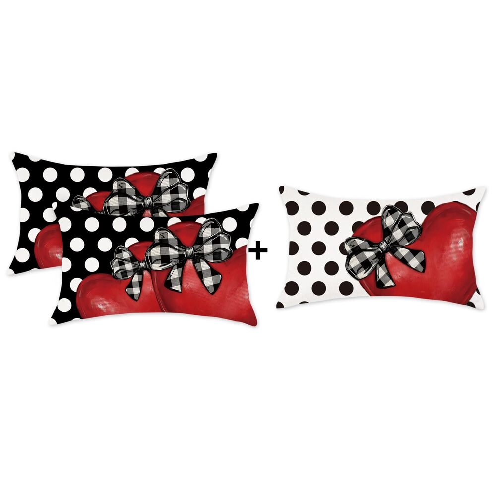 7878 Valentine Pillow Covers 12x20 Inch Set of 3 Buffalo Plaid Polka Dots